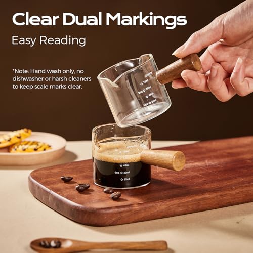 YARRAMATE 2.5oz Glass Espresso Shot Cup with Wooden Handle & V-Spout – Single Shot