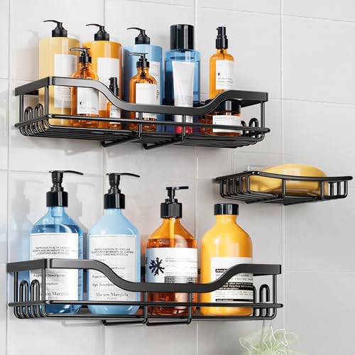 3-Pack Shower Caddy with Soap Holder Adhesive Rustproof No-Drill