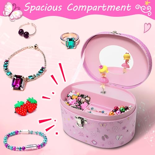 Musical Princess Jewelry Box for Girls with Spinning Figurine - Pink