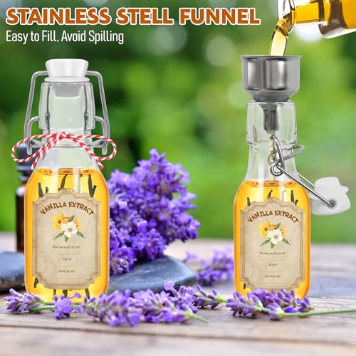 Round 4oz Swing Top Glass Vanilla Extract Bottles 20 Pack with Lids, Labels & Funnel (NVioAsport) - 4 oz