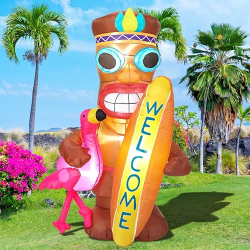 5 FT Inflatable Tiki Flamingo Outdoor Decoration with Built-In LED Lights