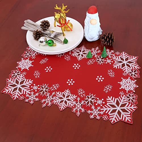 Simhomsen Red Embroidered Snowflakes Christmas Table Placemats Set of 4 13x19 Inches
