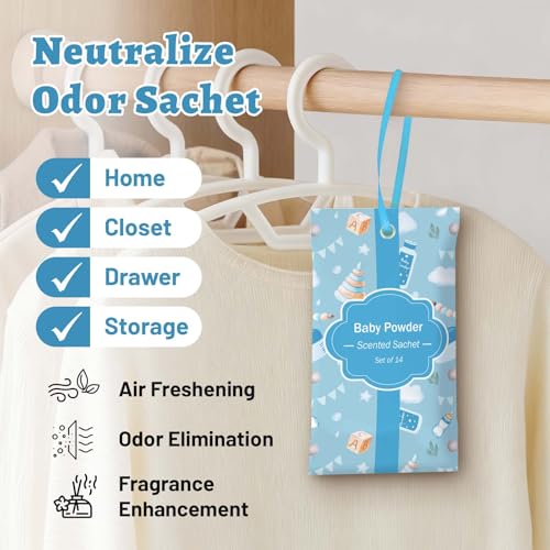 Baby Powder Scented Sachets for Drawers and Closets, 14 Pack