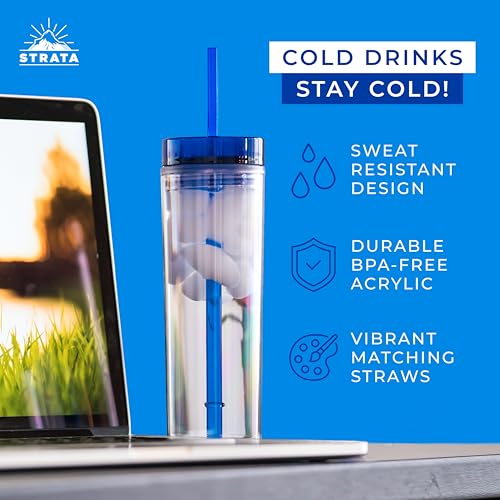 12 Pack Colored Acrylic Tumblers with Lids & Straws - 16oz Double-Wall Reusable Drink Cups