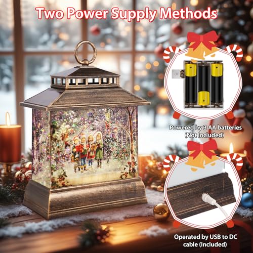 Musical Christmas Snow Globe Lantern with Remote, 8 Songs & 6H Timer