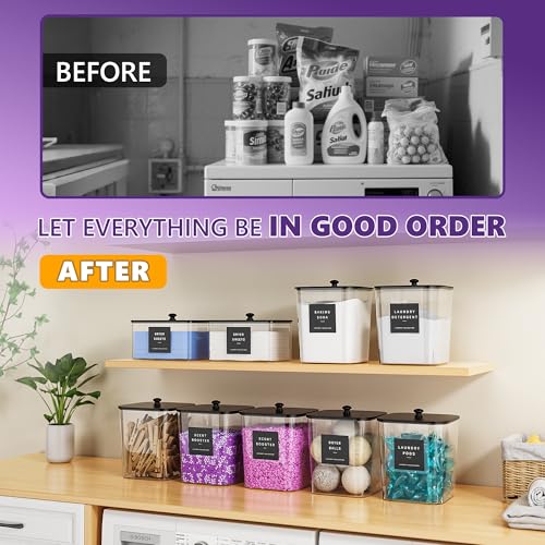 4-Piece Laundry Room Organization Container Set with Black Wooden Lids