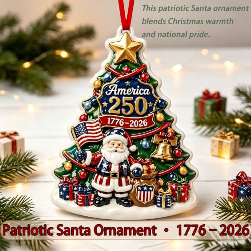 America 250th Anniversary Christmas Ornament - Patriotic Holiday Decor - Christmas Tree Decoration - 3D Hand-Painted Resin - Christmas Tree Variation