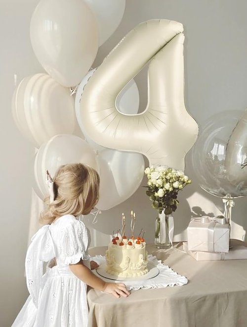 40 Inch Large Number Balloons by [Brand Name] - Cream White 4 Balloons for Birthdays & Graduations