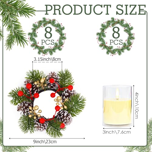 Acmee 8 Sets Christmas Candle Rings with Flameless Candles – 16pcs LED Wreath Centerpieces