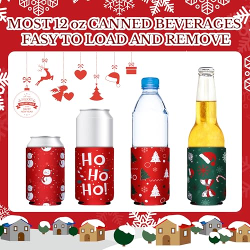 Pickmesh 16Pcs Christmas Beer Can Sleeves Standard/Collapsible | 5.1 x 3.9in Neoprene