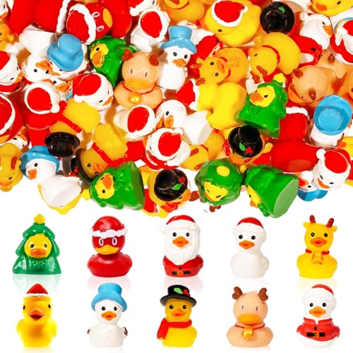 Exasinine 50pc Christmas Ducks Mini Resin Figurines – 10 Styles Stocking Stuffers