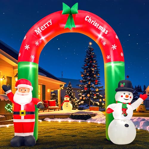 8FT Santa Snowman Arch Christmas Inflatable - Outdoor Blow Up Decor by KOOY