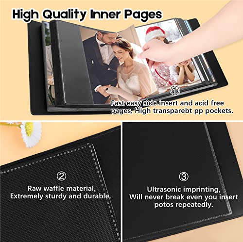 8x10 Photo Album, 168-Capacity Leather Memory Book with Clear Pockets