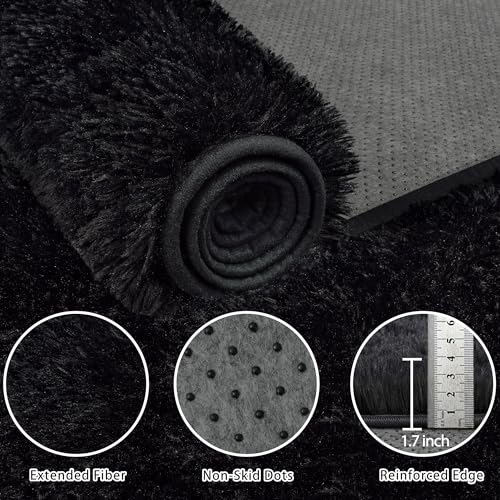 8x10 Black Fluffy Shag Area Rug, Ultra Soft Plush Carpet for Living Room