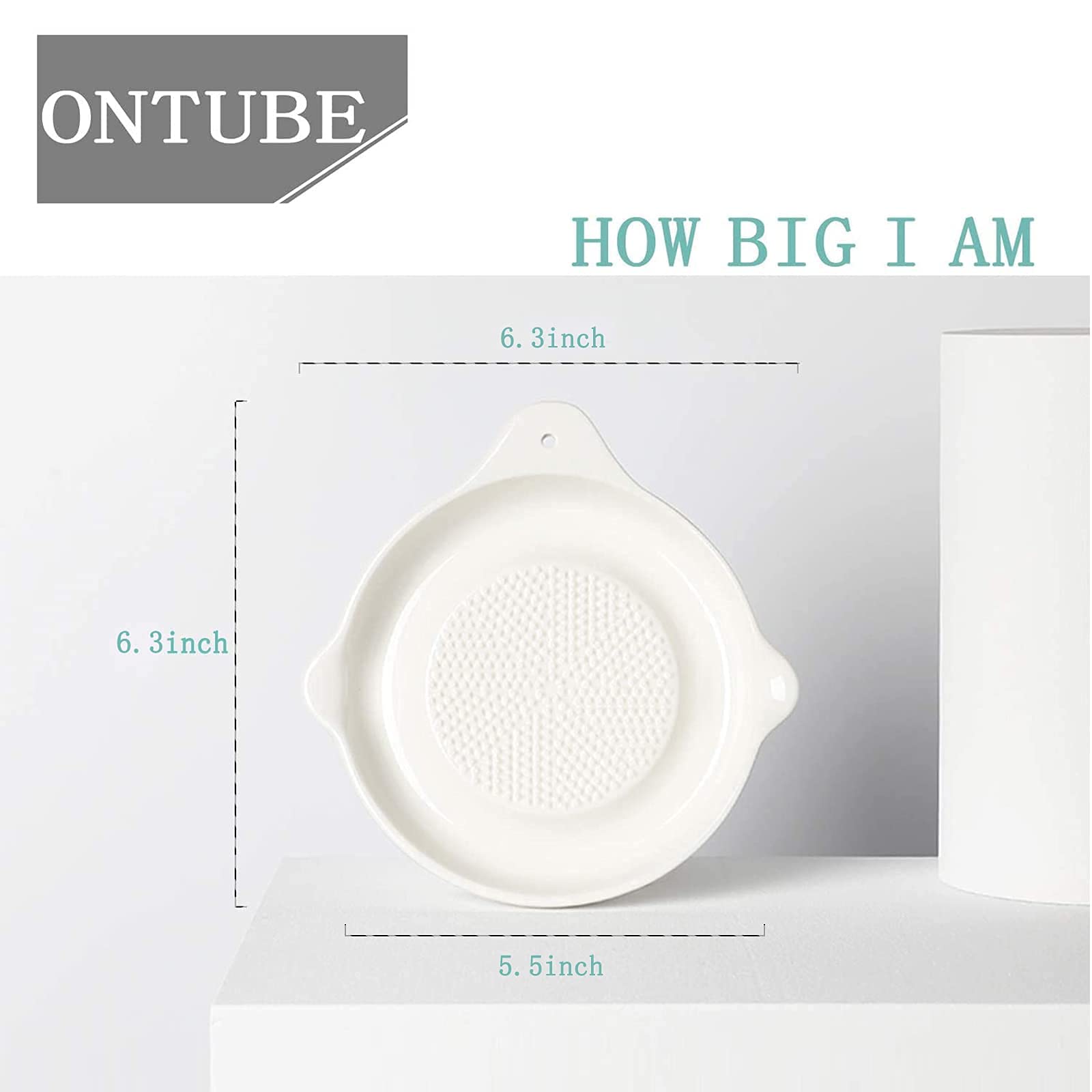 Ceramics Grater Plate for Ginger, Garlic, Onion, Cheese, Lemon, Chocolate, Vegetables and Fruits for Kitchen, Set of 2, White