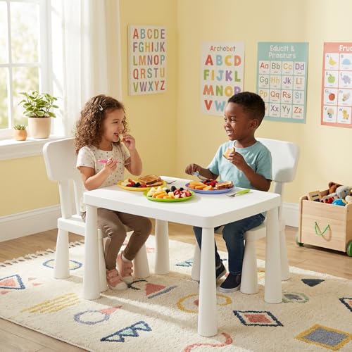 3-Piece Kids Table and Chair Set - Plastic Activity Desk for Toddlers