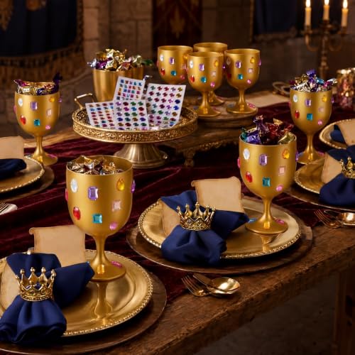 15 Pcs Medieval Gold Goblets with Gem Stickers - DIY Plastic Chalice Set