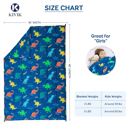 Kivik Kids Weighted Blanket 3lbs (36"x48") - Soft Blue Dinosaur Print
