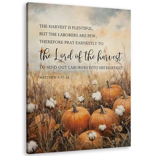 Rustic Fall Pumpkin Canvas Wall Art, Christian Bible Verse Autumn Decor 11x15