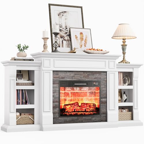 72-Inch Electric Fireplace TV Stand with Mantel and Storage Cabinets