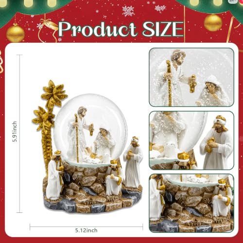 MERRI GLOW 4-Inch Nativity Scene Musical Snow Globe Jesus Christmas Decor