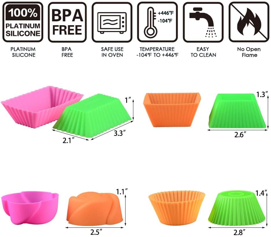 Silicone Baking Cups by [Brand Name] - 24 Pcs Reusable Food-Grade Cupcake Liners in Various Shapes