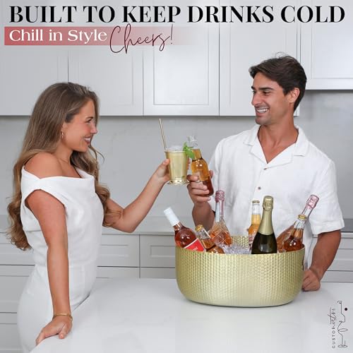 Gusto Nostro Gold Beverage Tub 22 Qt Large Ice Bucket for Parties & Drinks