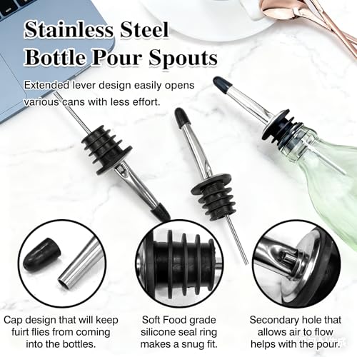 3-Pack Stainless Steel Liquor & Oil Pour Spouts with Dust Caps – Fast-Flow Bottle Dispensers