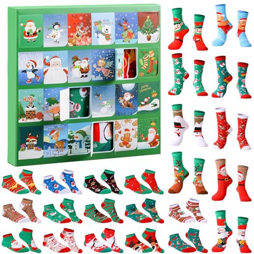 Suhine Knitted 24-Pair Christmas Sock Advent Calendar for Adults & Kids