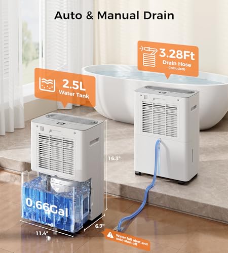 32 Pint Dehumidifier for Basement and Large Rooms with Drain Hose