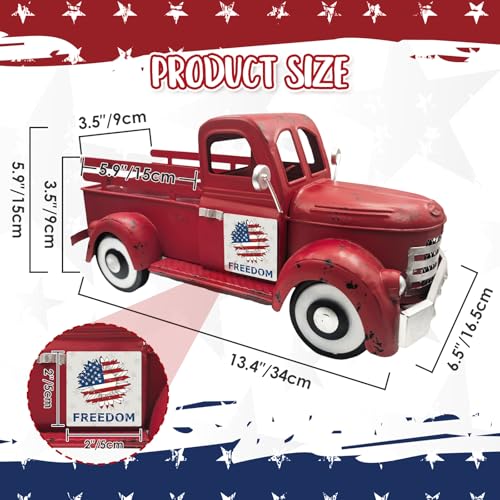 13.4" Farmhouse Red Metal Truck with 20 Interchangeable Seasonal Magnets
