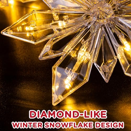 Marchpower 5-Pack 60LED Snowflake Window Lights (Warm White) – Large 9.25in Snowflakes, 3.3ft Lead, 8 Modes