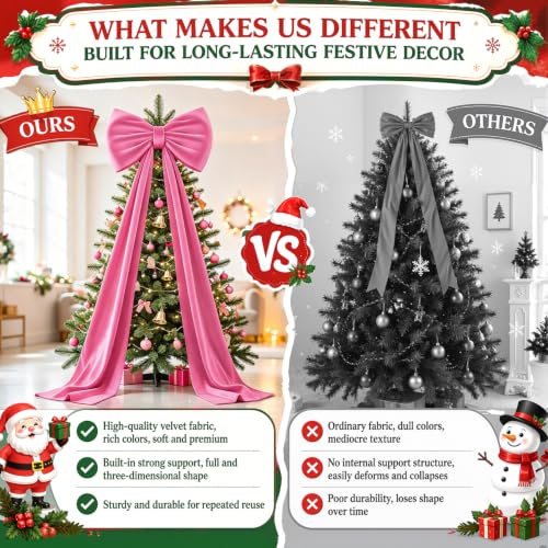 Hot Pink 75x23 Inch 3D Christmas Tree Bow Topper for 6-9 Ft Trees