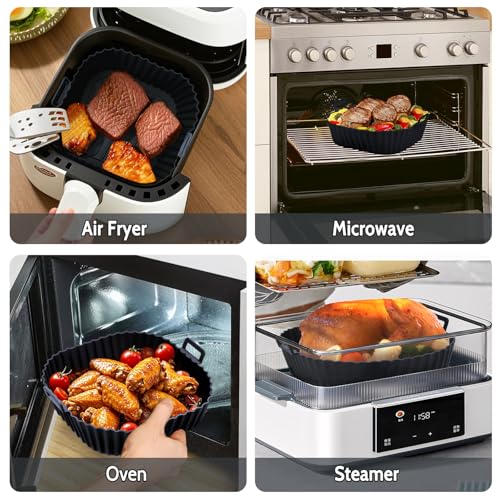 Reusable Silicone Air Fryer Liners, 3-Piece Square Basket Set for 4-7 QT