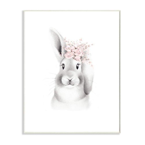 The Kids Room by Stupell Sketched Fluffy Bunny Flowers Oversized Wall Plaque Art, 12.5 x 0.5 x 18.5, Proudly Made in USA