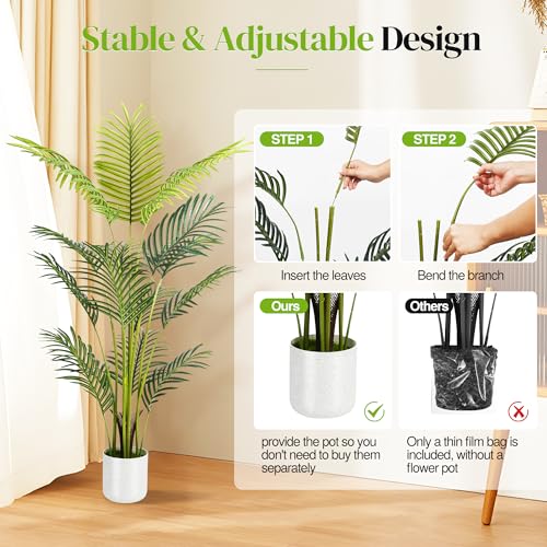 4FT Artificial Areca Palm Tree with White Planter - 2 Pack
