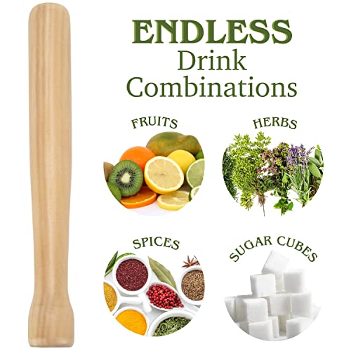 8-Inch Wooden Cocktail Muddler for Herbs & Fruit Mixology - Bar & Kitchen Tool