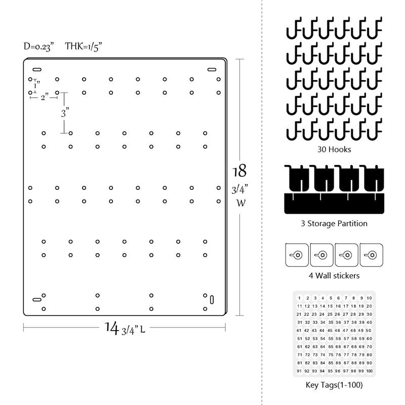 PROSPACE P0015 Acrylic Key Hooks with 30 Hooks Upgrade Thick Buckle 14 3/4ʺW x 18 3/4ʺL Wall-Mounted Key Hanging Board for Garage, Car Dealer, Office, Hotel, Real Estate (Matte Black with Pallet x2)