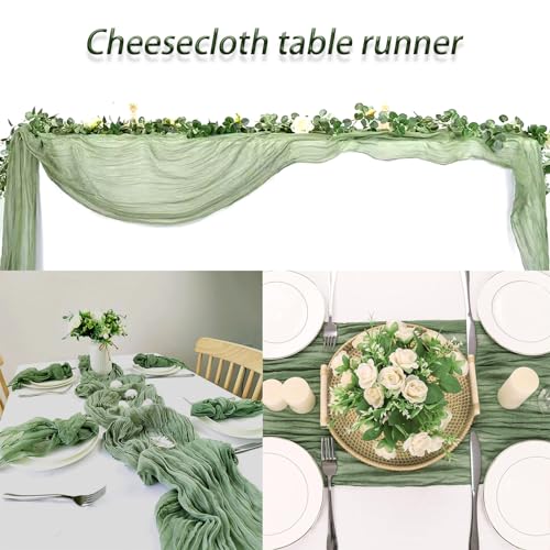 16 Pack Sage Green Cheesecloth Table Runners, 20 x 120 Inch Gauze Table Decor