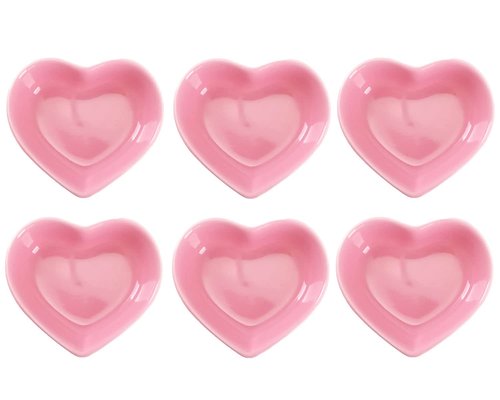 WHJY Pink Love Heart Shaped Ceramic Bowl Set of 6, Contemporary Porcelain Side Dishes, Seasoning & Soy Dipping Sauce Bowls for Wedding & Birthday Party