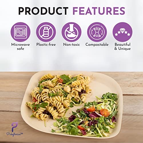 Pickytarian 10 Inch Brown Bamboo Plates 25 Pack Compostable Disposable Dinnerware for Weddings & Events