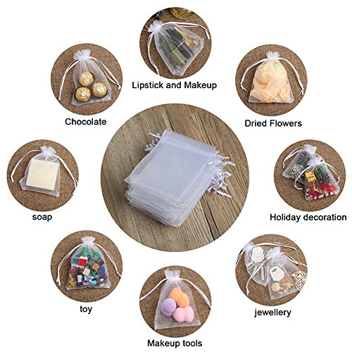 Hopttreely 100PCS White Organza Gift Bags with Drawstring 4x4.72 Inch