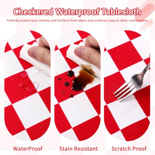 QueenDream Red & White Checkered Tablecloth 57x84 inch – Waterproof Gingham Rectangle