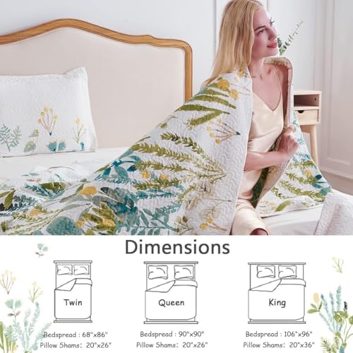 Green Essen King Size Floral Quilt Set - Botanical Bedspread with Pillow Shams
