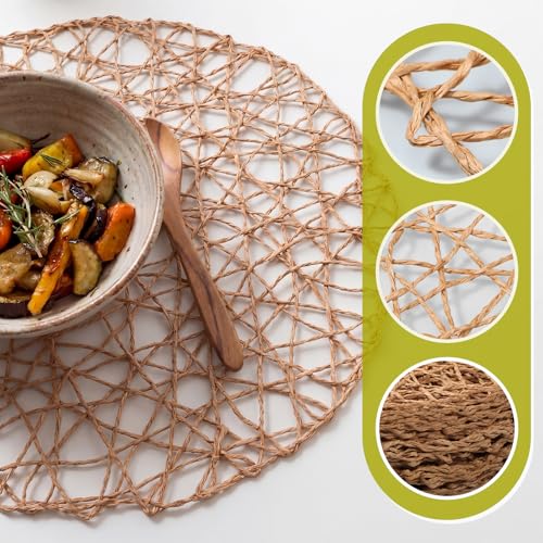 Threehoney Paper Braided Round Placemats Set of 24 - Brown, 13 in (33 cm)