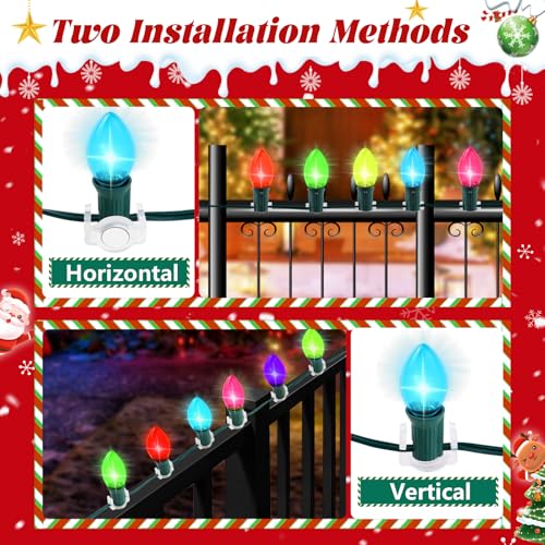 UQM 50 Pack Magnetic Christmas Light Clips - Round Clear, Strong Magnet for C7 C9 Sockets