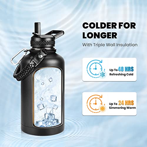 Insulated Water Bottle 64 oz Half Gallon Stainless Steel Flask