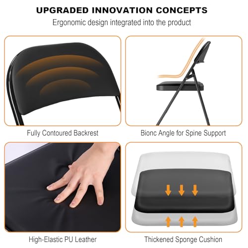6 Pack Folding Chairs, Padded PU Leather Seat with Heavy-Duty Metal Frame