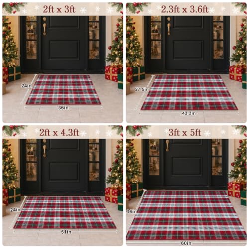 Collive 2x4.3 ft Christmas Red and White Checkered Outdoor Porch Rug
