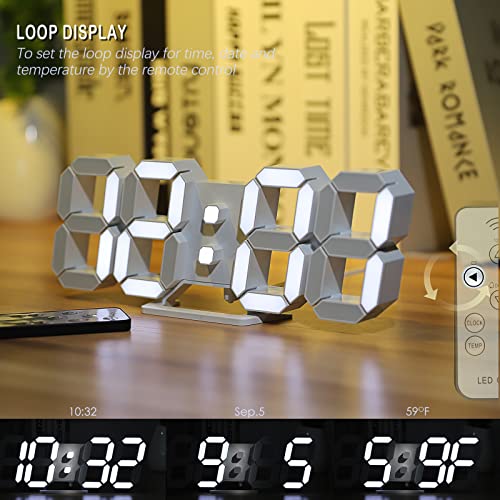 3D LED Digital Wall & Desk Clock with Remote Control - 9.7" Display